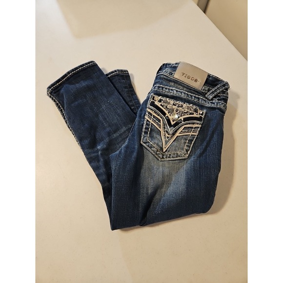 Vigoss Denim - Vigoss Capri Jeans Womens 3/4 "The Dallas Capri" Thick Stitch Rhinestones (A1104